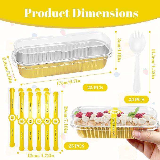 25Pack Gold Mini Cake Pans With Lids, 6.8 Oz Loaf Pans With Lids, Baking Cups Muffin Tins,Disposable Baking Pans Holders For Brownie Cake Bread