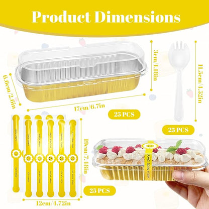 25Pack Gold Mini Cake Pans With Lids, 6.8 Oz Loaf Pans With Lids, Baking Cups Muffin Tins,Disposable Baking Pans Holders For Brownie Cake Bread