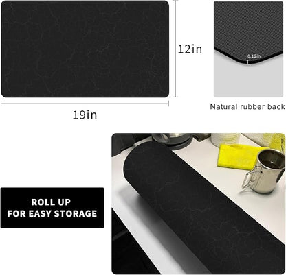 Coffee Maker Mat for Countertops, Coffee Bar Accessories Fit Under Coffee Machine Mat 19"x12"Rubber Backed Coffee Pots - Table Mat Under Appliance, Kitchen Counter Coffee Dish Drying Mat, Marble Black