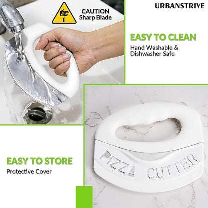 Urbanstrive Heavy Duty Stainless Steel Pizza Cutter with Cover, Super Sharp Blade Pizza Knife Pizza Cutter Rocker, Perfect Kitchen Gadgets for Pizza Cutting Home Essentials, White