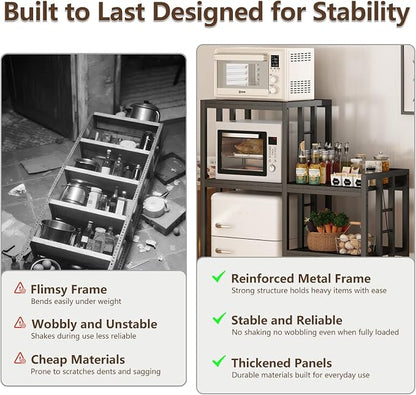 METYERRY 6-Tier Adjustable Mini Fridge Cabinet With Power Outlet,Kitchen Bakers Rack With storage,Mini Fridge And Microwave Stand,Coffee Bar, Free Standing Shelf for Kitchen, Home Office,Balcony,Black