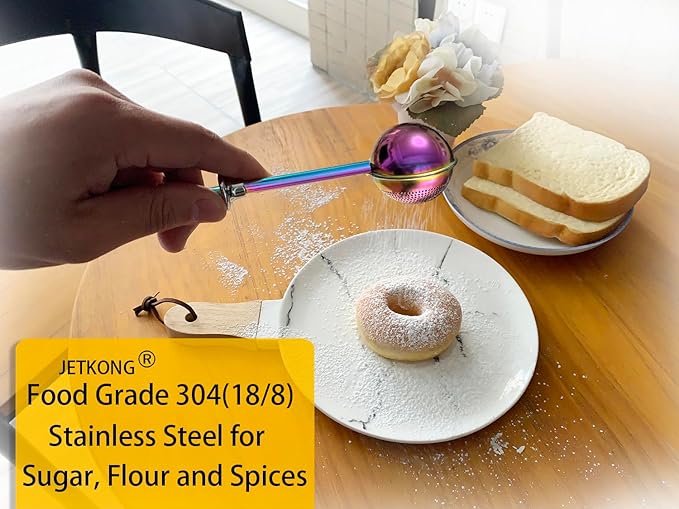 JETKONG Baker's Dusting Wand for Sugar, Flour and Spices, Stainless Steel Powdered Sugar Shaker Duster Sifter, Set of 2 (Rainbow)