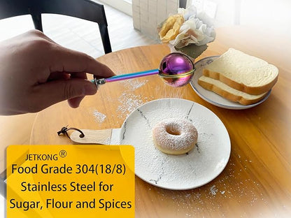 JETKONG Baker's Dusting Wand for Sugar, Flour and Spices, Stainless Steel Powdered Sugar Shaker Duster Sifter, Set of 2 (Rainbow)