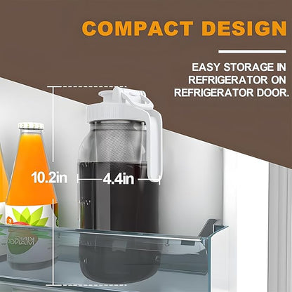 JunVpic Cold Brew Coffee Maker Jar - 64oz Thick Glass Multipurpose Mason Pitcher Spout Lid with Handle & Stainless Steel Filter for Iced Coffee, Lemonade, Ice Tea, Homemade Fruit Drinks Container