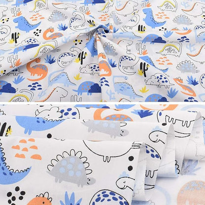 Fabric, 8 pcs/lot Fat Quarter Fabric Bundles 100% Cotton 19.69'' x 19.69''(50 x 50cm) Quilting Cotton Pre-Cut Squares Sheets for Patchwork Sewing Quilting Crafting, Dinosaur Pattern.