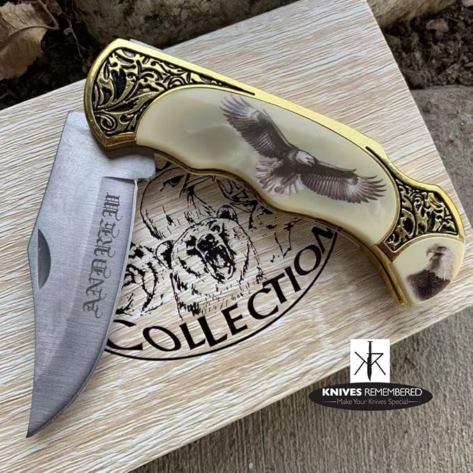 Monogram Knife, Custom Knives, Collector Knife, Personalized Knife, Engraved Knives, Wild Life Collection Knife w/Wooden Collection Box (Eagle)