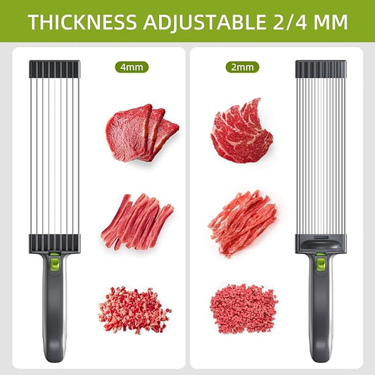 Fresh Meat Slicer, Thickness Adjustable Stainless Steel Kitchen Cleaver Knife Set With Block, Manual Fresh Meat Cutter Jerky Slicer For Beef Pork, Cooking BBQ Hot Pot (Gray) (Gray)