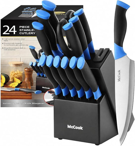 McCook Knife Sets, German Stainless Steel Kitchen Knife Block Sets with Built-in Sharpener