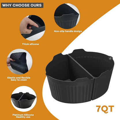 Silicone Liners Fit for Crock Pots/Slow Cookers 7-8QT, Slow Cooker Divider Insert Compatible for Crock Pot Liners, Reusable/BPA Free/Leakproof/Cooking Accessories for Most 7-8 QT Slow Cooker
