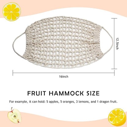 Fruit Hammock Under Cabinet with Hooks, Macrame Hanging Fruit Basket for Kitchen, Produce Hammock Banana Hanger, Boho Fruit and Veggie Storage Net, Space Saving Kitchen Organizer.