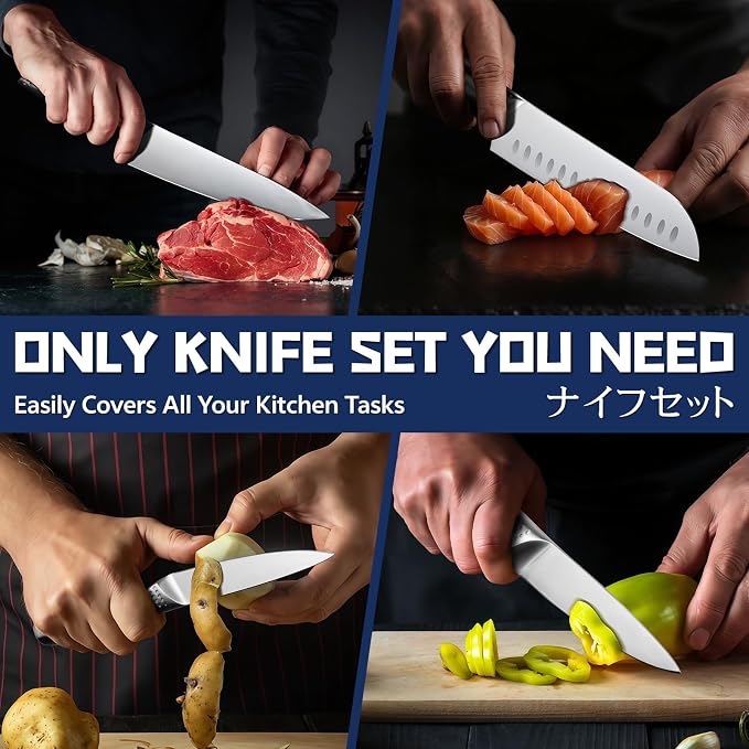 Huusk 3 Pieces Knife Set - Japanese Stainless Steel Kitchen Knife Sets, Professional Ultra Sharp Chef Knives Set with Ergonomic Handle, Gift for Birthday, Gifts for Men and Women