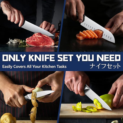 Huusk 3 Pieces Knife Set - Japanese Stainless Steel Kitchen Knife Sets, Professional Ultra Sharp Chef Knives Set with Ergonomic Handle, Gift for Birthday, Gifts for Men and Women