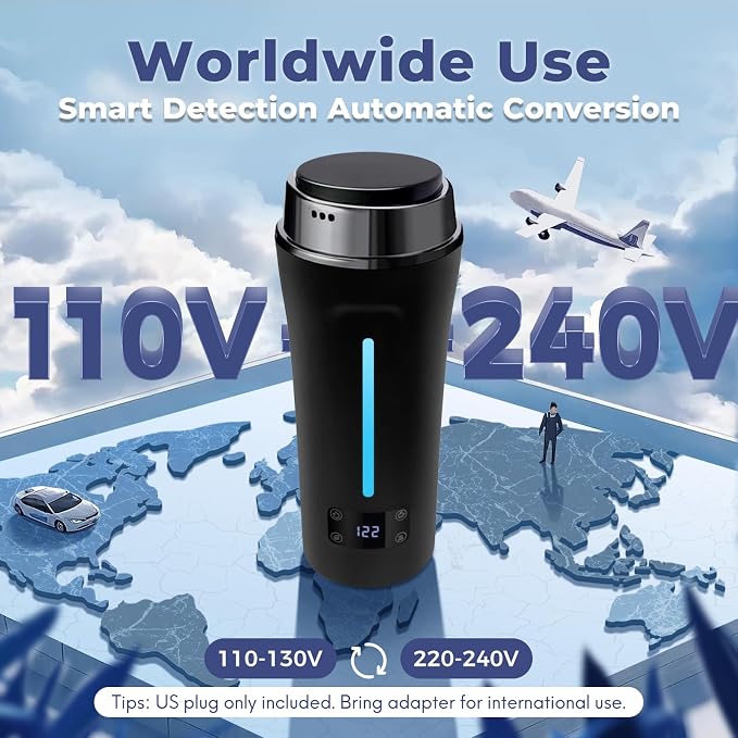 Dual Voltage Travel Kettle, 110-240V Portable Electric Kettle with LCD Display, 4 Temperature Settings, 4 Colors LED for Global Use (350ML)