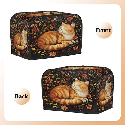 Animal Cat Toaster Cover 2 Slice Wide Slot Washable Toaster Covers | Flower Art Dust and Fingerprint Protection Bread Maker Covers for Kitchen Accessories Decor Bakeware Women Gift