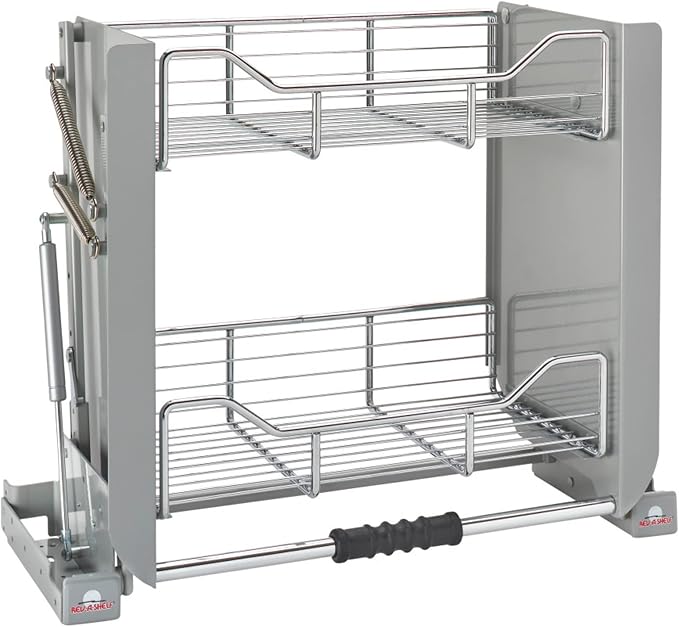 Rev-A-Shelf 24" Pull Down Heavy Duty Shelf Organizer for Tall Kitchen/ Bathroom Cabinets, Dual Tier Wall Mounted Pantry Storage, Chrome, 5PD-24CRN