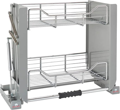 Rev-A-Shelf 24" Pull Down Heavy Duty Shelf Organizer for Tall Kitchen/ Bathroom Cabinets, Dual Tier Wall Mounted Pantry Storage, Chrome, 5PD-24CRN