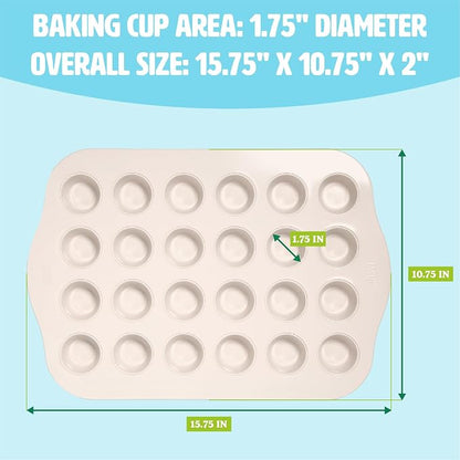Tasty Clean Ceramic 24-Cup Mini Muffin Pan, Durable Aluminized Steel for Professional Results, Clean Ceramic Nonstick Coating, Oven Safe to 425°F, Dishwasher Safe, Aqua