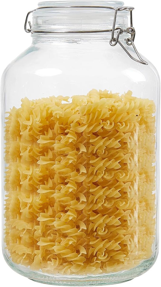 BJONKZ 1 Pack 1 Gallon Glass Jars with Airtight Lids – Food Storage Containers with Preserving Seal Wire Clip Fatening, Glass Canisters for Kitchen Canning Flour, Cereal, Sugar, Beans (1 Gallon*1)