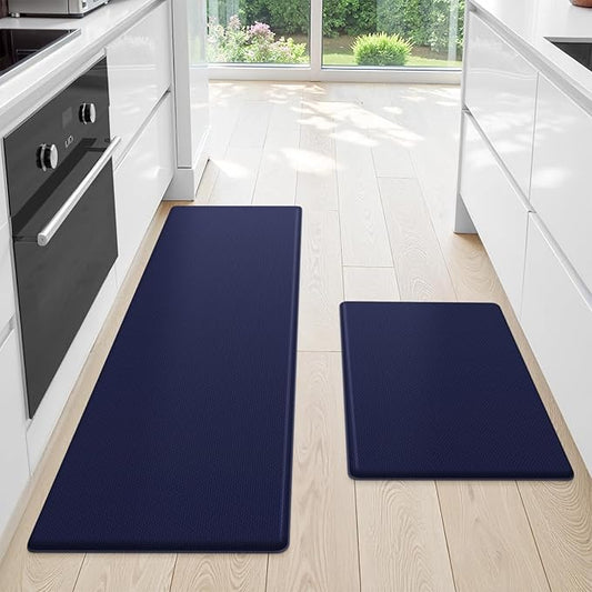 StepLively Kitchen Mat, 2 PCS Kitchen Rugs, Cushioned Kitchen Mats for Floor, Anti Fatigue Kitchen Rug Set, Non-Skid Standing Mat for Kitchen, Office, Sink, 17.3"×30"+17.3"×47", Blue
