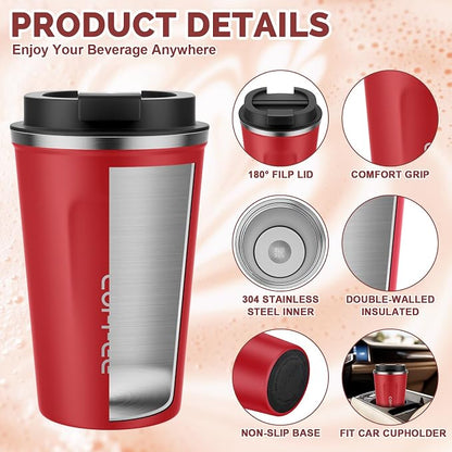 MOMSIV 12oz Travel Mug, Insulated Coffee Cup with Leakproof Lid, Vacuum Stainless Steel Double Walled Reusable Tumbler for Hot and Cold Water Coffee and Tea In Travel and Car