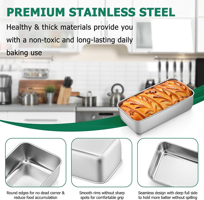 TeamFar Loaf Pans for Baking, 9 x 5 Inch Stainless Steel Loaf Bread Pans Tins for Homemade Bread/Brownies, Healthy & Sturdy, Oven & Dishwasher Safe - Set of 10