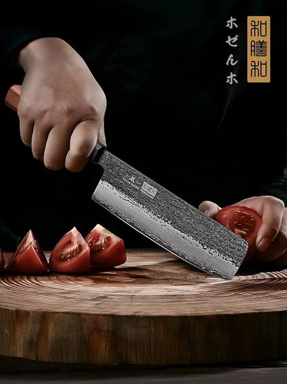 HOSHANHO 7 Inch Nakiri Knife, Japanese High Carbon Steel Vegetable Cleaver Knife, Professional Meat Vegetable Chef Knife with Ergonomic Rosewood Handle