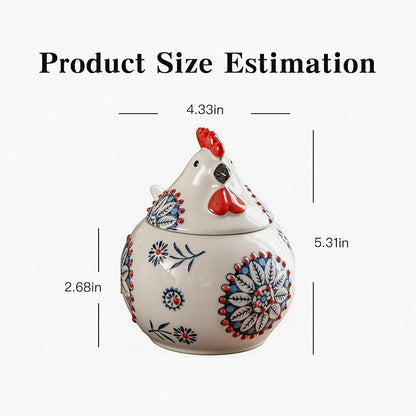 2 PCS,Ceramic Salt Cellar With Lid and Spoon,13-ounce Chicken Salt Shaker,Perfect for Kitchen Decor,Countertop Spice Rack (Red + Blue)