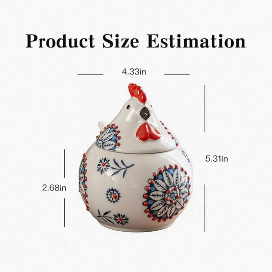 2 PCS,Ceramic Salt Cellar With Lid and Spoon,13-ounce Chicken Salt Shaker,Perfect for Kitchen Decor,Countertop Spice Rack (Red + Blue)