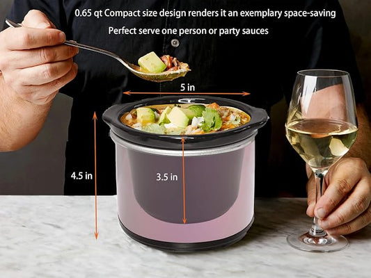Mini Slow Cooker, 0.65 Qt Capacity small slow cooker, Ceramic Pot, Nutrient Loss Reduction, For Sauces, Stews & Dips, Round (purple)