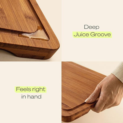 ROYAL CRAFT WOOD Wooden Cutting Boards for Kitchen Meal Prep & Serving - Bamboo Non Toxic Cutting Board Set with Deep Juice Groove Side Handles - Charcuterie & Chopping Butcher Block for Meat (4 Pcs)