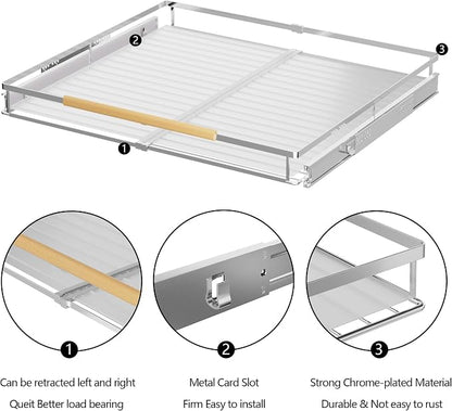 SANNO Pull Out Cabinet Organizer, Cabinet Slide Out Shelf, Pots Pans Organizers Shelves with Sliding for Cupboard Pantry Under Sink Closet, Expandable Width 17.1to 27" W x 22.5" D