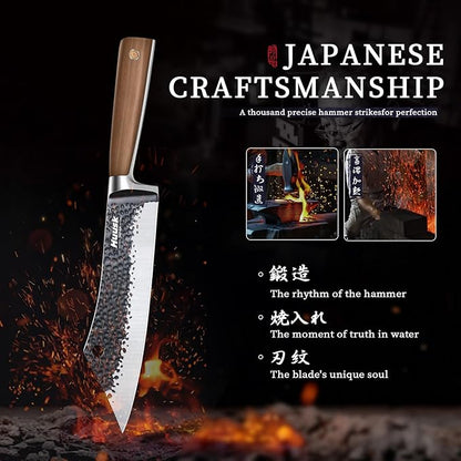 Huusk Grilling Gifts for Men Meat Cleaver Butcher Knife Hand Forged High Carbon Japanese Viking Carving Knives for Slicing BBQ 8.3 inch