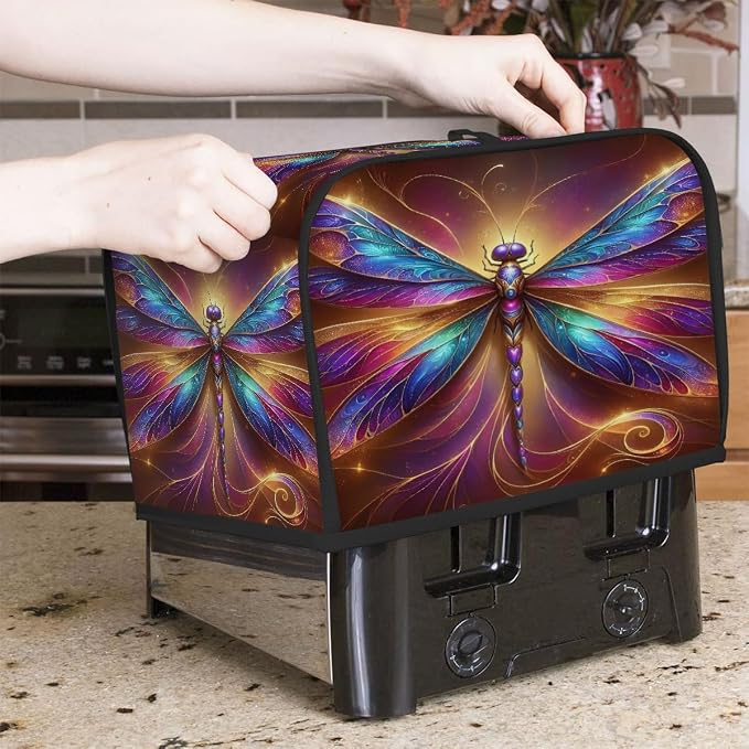 Dragonfly Animal Toaster Cover 2 Slice Wide Slot Washable Toaster Covers | Rainbow Art Dust and Fingerprint Protection Bread Maker Covers for Kitchen Accessories Decor Bakeware Women Gift
