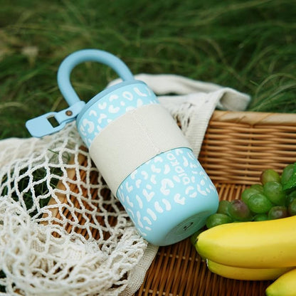 BJPKPK 13oz Insulated Stainless Steel Loop Tumbler With Lid And Handle Travel Coffee Mug Thermal Cup,Light Blue Leopard