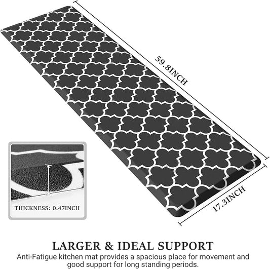 WISELIFE Kitchen Mat Cushioned Anti-Fatigue Kitchen Rug,17.3"x 60",Non Slip Waterproof Kitchen Mats and Rugs Heavy Duty PVC Ergonomic Comfort Mat for Kitchen, Floor Home, Office, Sink, Laundry,Black