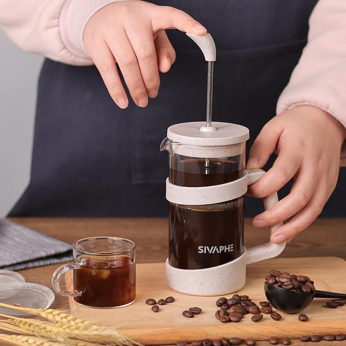 Sivaphe Small French Press 12 fl.oz Light-weight Durable High Borosilicate Carafe with Stainless Steel Filter 0.35L Coffee Maker Frothed