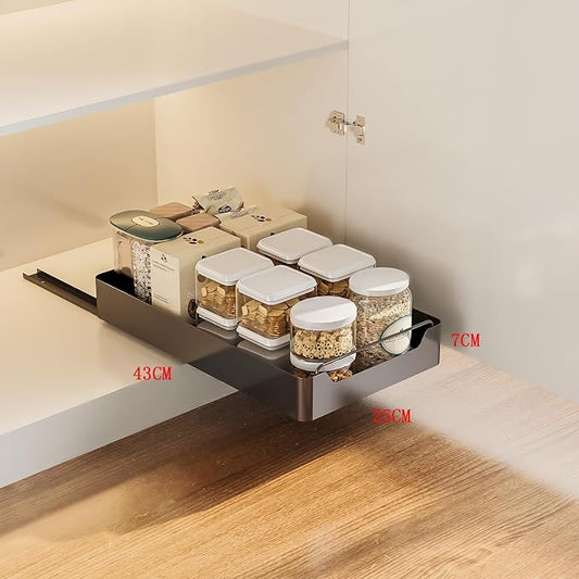 Pull Out Cabinet Organizer, Slide Out Pantry Shelves with Nylon Adhesive, Heavy Duty Sliding Drawer Pantry Shelf for Pantry Kitchen Home Bathroom Under Sink