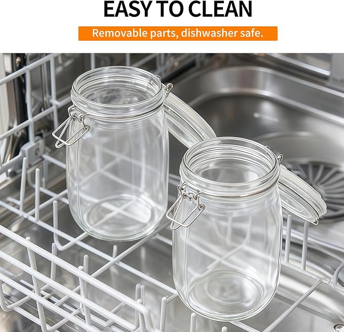 6 Pack 17oz Food Storage Jars with Airtight Lids, Preserving Seal Wire Clip Fastening Glass Containers, Canisters for Kitchen Organization, Flour, Cereal, Pasta, Sugar, Beans, Pickling Jars (17 Oz*6)
