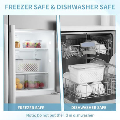 Grape Container for Fridge,3PCS(0.9-13.5Qt) | Leakproof Grape Container with Removable Colander,Dishwasher&Microwave Safe,Keep Fruits, Vegetables, Meat Fresh Longer