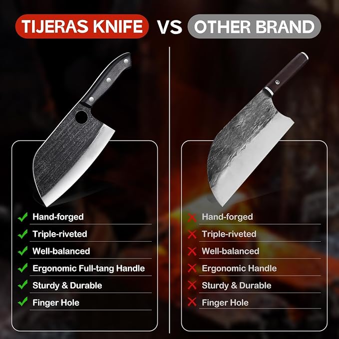 TIJERAS Butcher Knife Set, 3PCS Hand Forged Meat Cleaver, Serbian Chef Knife, Viking Knives with Sheaths, Meat Cutting Chef Knives Set for Kitchen Camping BBQ, Gifts for Men and Women