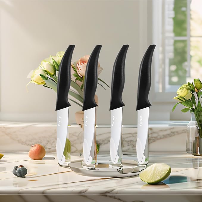 4-Piece Paring Knife Set, 4 Inch 4Cr14 Stainless Steel Sharp Fruit Vegetable Peeling Knives with Ergonomic Anti-Slip Large Handle, Small Kitchen Utility Knife for Daily Meal Prep, Black