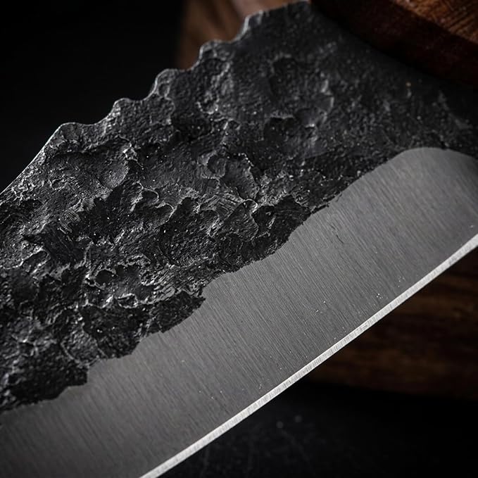 KOFERY Hand Forged Serbian Chef Knife and Viking Butcher Cleaver in 4Cr13MoV Steel with Full Tang Rosewood Handle for Camp & BBQ Butchering with Leather Sheath and Sharpener