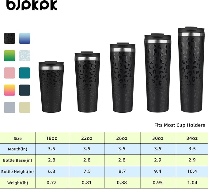 BJPKPK 26oz Insulated Tumbler With lid And Straw Stainless Steel Tumblers Travel Coffee Mug Reusable Thermal Cup,Black Leopard