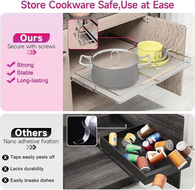Pull Out Cabinet Organizer, Heavy Duty Steel Metal Roll Out Shelves for Kitchen Cabinets, Adjustable Cabinet Pull Out Shelves For Cabinets Capacity Heavy Duty Caddy, 23~39.8"W x 22.5"D. 2Pack
