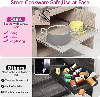 Pull Out Cabinet Organizer, Heavy Duty Steel Metal Roll Out Shelves for Kitchen Cabinets, Adjustable Cabinet Pull Out Shelves For Cabinets Capacity Heavy Duty Caddy, 23~39.8"W x 22.5"D. 2Pack