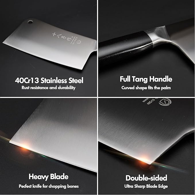 SHI BA ZI ZUO Meat Cleaver Set, 2 Pieces Professional Butcher Knife and Chef Knife Bone Chopper Perfect for Restaurants and Home Kitchen Use