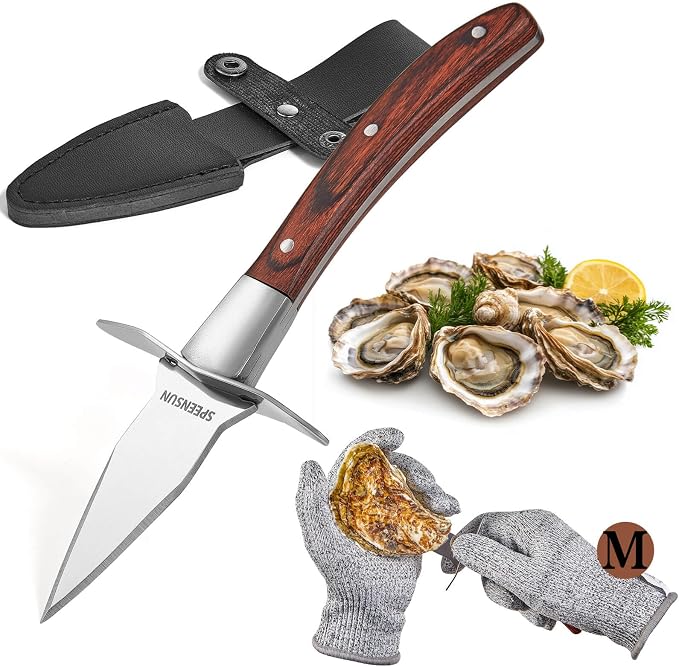 Oyster Knife,Oyster Shucking Kit, Oyster Shucking Knife With Comfort Wood-handle,Sturdy And Sharpness Oyster Knives,Oyster Shucker With 5 leve Protection Cut-resistant Glove(M)