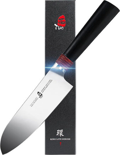 TUO Santoku Knife 5.5 inch Small Kitchen Knife Pro Asian Chef Knife Cooking Knife for Vegetable Fruit and Meat, AUS-8 Stainless Steel with Comfortable Handle, Gift Box Ring Lite Series