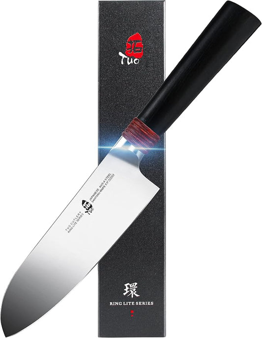 TUO Santoku Knife 5.5 inch Small Kitchen Knife Pro Asian Chef Knife Cooking Knife for Vegetable Fruit and Meat, AUS-8 Stainless Steel with Comfortable Handle, Gift Box Ring Lite Series