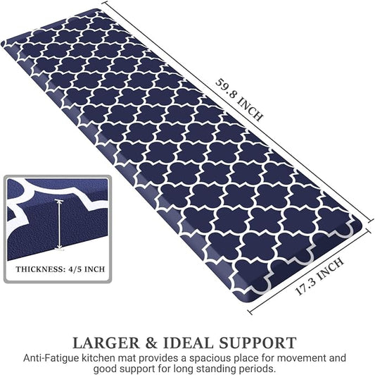 WISELIFE Kitchen Runner Rugs Anti-Fatigue mats - 3/4 Inch Thick Non Slip Waterproof Ergonomic Comfort Mat for Kitchen, Floor Home, Office, Sink, Laundry (17.3"x60" -0.75 inch,Blue)